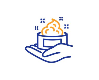 Cilt bakım kremi satırı simgesi. Jel veya losyon işareti. El simgesi. Renkli anahat kavramı. Mavi ve turuncu ince çizgi renk simgesi. Cilt Bakımı vektör