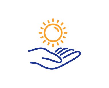 Güneş koruma satırı simgesi. Cilt Bakımı işareti. Renkli anahat kavramı. Mavi ve turuncu ince çizgi renk simgesi. Güneşten korunma vektör