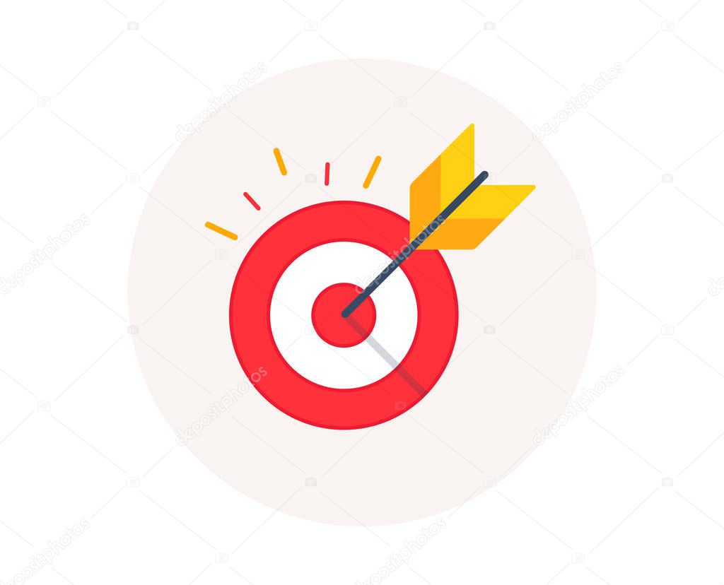 Target goal icon. Marketing targeting strategy symbol. Aim target with arrow sign. Archery or goal strategy. Colorful icon in circle button. Marketing vector
