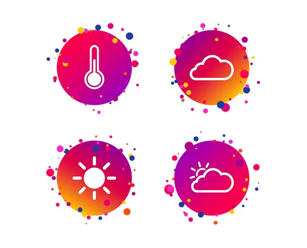 Weerpictogrammen Wolken Zon Tekenen Thermometer Temperatuur Symbool Kleurovergang Cirkel Knoppen — Stockvector