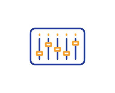 DJ denetleyicisi satırı simgesi. Müzik ses işareti. Müzik aygıt simgesi. Renkli anahat kavramı. Mavi ve turuncu ince çizgi renk simgesi. DJ Kumanda cihazı vektör