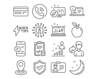 İstatistikler ayarla, konumu ve hızlı başlangıç simgeleri kılavuz. Akıllı telefon bildirim, muhasebe denetim listesi ve kredi kartı işaretler. Ses kontrolü, çevrimiçi belgelerine ve kimlik kartı simgeler. Vektör