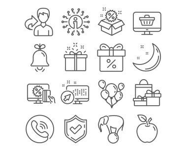 Bell, satış ve Online alışveriş simgeler kümesi. Özel indirim, indirim teklif ve Web işaretleri alışveriş. Fil Ball, balonlar ve sembolleri alışveriş. Alarm sinyali, indirim, 