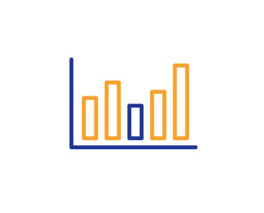 Sütun grafiği satırı simgesi. Mali grafik işareti. Menkul Kıymetler Borsası sembolü. İş yatırım. Renkli anahat kavramı. Mavi ve turuncu ince çizgi renk simgesi. Sütun grafiği vektör