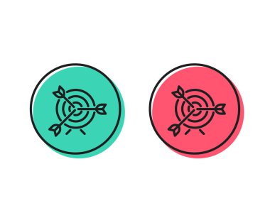 Hedef satırı simgesi. Pazarlama hedefleme stratejisi sembolü. Ok işareti ile nişan al. Pozitif ve negatif daire düğmeleri kavramı. İyi ya da kötü sembol. Hedef vektör