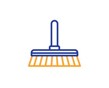 Temizlik paspas satırı simgesi. Süpürme veya bir kat sembolü yıkayın. Temizlik ekipman işareti yıkama. Renkli anahat kavramı. Mavi ve turuncu ince çizgi renk simgesi. Temizlik paspas vektör