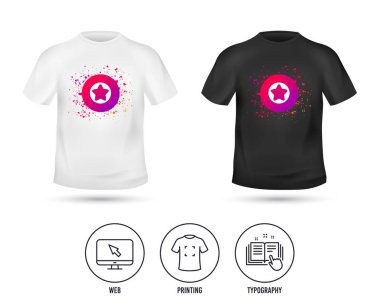 Şablon T-shirt sahte. Yıldız işareti simgesi. En sevdiğim düğmesini. Gezinti simgesi. Gerçekçi gömlek mockup tasarım. Baskı, tipografi simgesi. Vektör