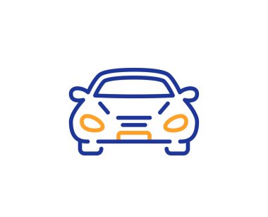 Araba taşıma satırı simgesi. Ulaşım araç işareti. Sürüş sembolü. Renkli anahat kavramı. Mavi ve turuncu ince çizgi renk simgesi. Araba vektör