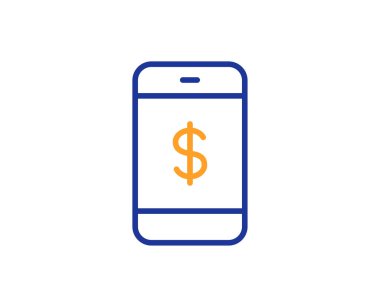 Mobil alışveriş satırı simgesi. Smartphone Online işareti satın alma. Doları sembolü. Renkli anahat kavramı. Mavi ve turuncu ince çizgi renk simgesi. Smartphone ödeme vektör