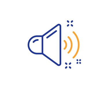 Yüksek sesle ses satırı simgesi. Müzik ses işareti. Müzik aygıt simgesi. Renkli anahat kavramı. Mavi ve turuncu ince çizgi renk simgesi. Yüksek sesle ses vektör