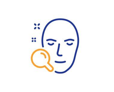 Yüz arama satırı simgesi. Kafa tanıma işareti. Renkli anahat kavramı. Mavi ve turuncu ince çizgi renk simgesi. Yüz arama vektör