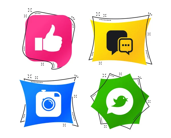 Hipster Photo Camera Icon Chat Speech Bubble Sign Bird Symbol — Stock Vector