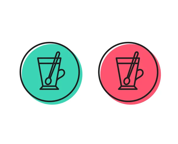 杯子与勺子线图标 新鲜饮料标志 拿铁或咖啡符号 正圆和负圆按钮的概念 好的或坏的符号 茶杯向量 — 图库矢量图片