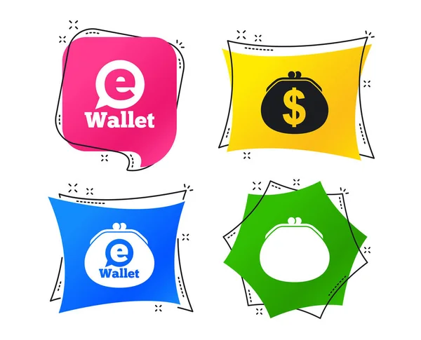 Electronic Wallet Icons Dollar Cash Bag Sign Ewallet Symbol Geometric — Stock Vector