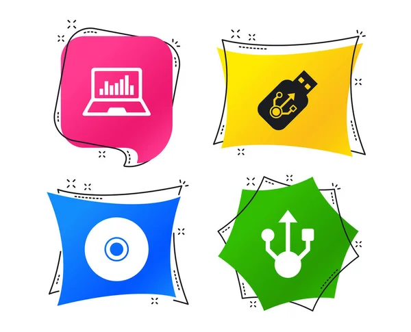 Usb Iconos Unidad Flash Cuaderno Portátil Símbolos Signo Dvd Disco — Vector de stock