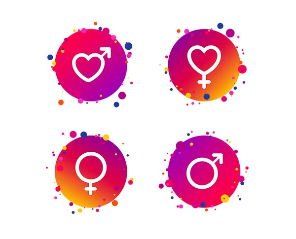 Male Female Sex Icons Man Woman Signs Hearts Symbols Gradient — Stock Vector