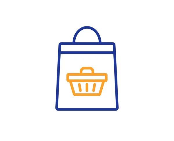 带有购物车线图标的购物袋 超市购买标志 销售符号 五颜六色的轮廓概念 蓝色和橙色细线颜色图标 在线购买向量 — 图库矢量图片