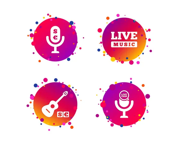Icônes Éléments Musicaux Microphone Symboles Musique Live Musique Payante Signes — Image vectorielle