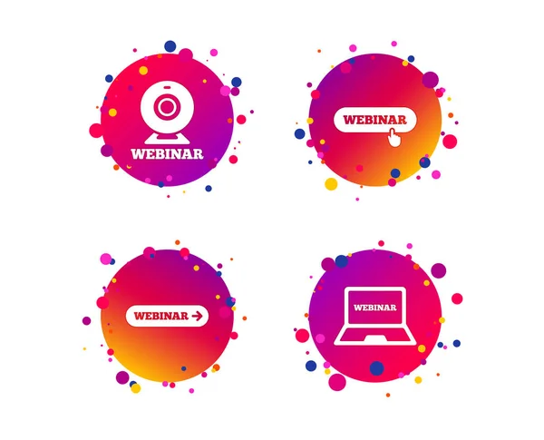 Icone Del Webinar Web Camera Notebook Segni Sito Web Learning — Vettoriale Stock