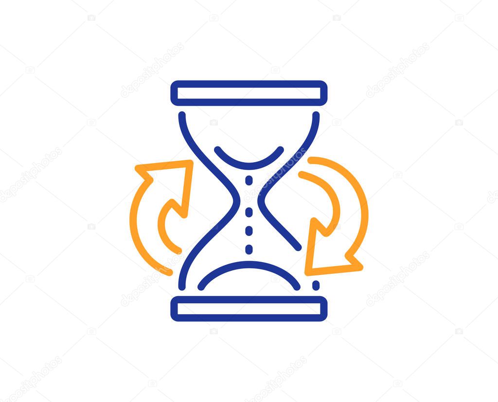 Time hourglass refresh line icon. Sand watch sign. Colorful outline concept. Blue and orange thin line color icon. Hourglass Vector
