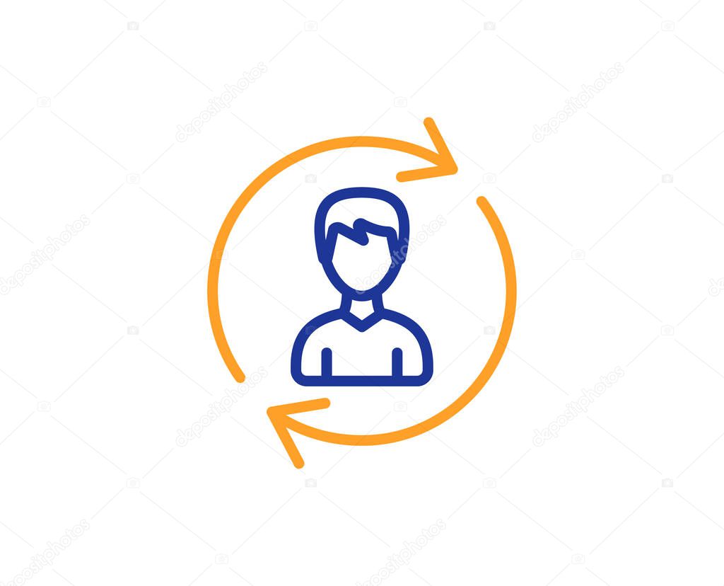 Human Resources line icon. User Profile sign. Male Person silhouette symbol. Refresh or Update sign. Colorful outline concept. Blue and orange thin line color icon. Human Resources Vector