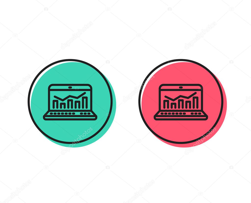 Marketing statistics line icon. Web analytics symbol. Laptop or Notebook sign. Positive and negative circle buttons concept. Good or bad symbols. Web analytics Vector