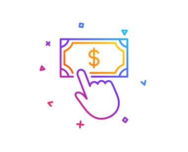 Ödeme satırı simgesini tıklatın. Dolar döviz işareti. Finans simgesi. Degrade çizgi düğmesini. Ödeme simgesi tasarım'ı tıklatın. Renkli geometrik şekiller. Vektör