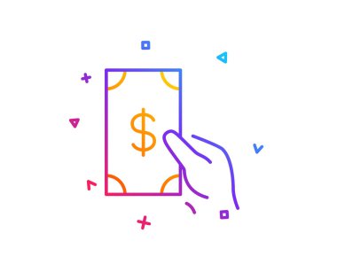 Nakit para satırı simgesi tutun. Para birimi işareti bankacılık. Dolar veya Usd sembolü. Degrade çizgi düğmesini. Para simgesi tasarım alırsınız. Renkli geometrik şekiller. Vektör