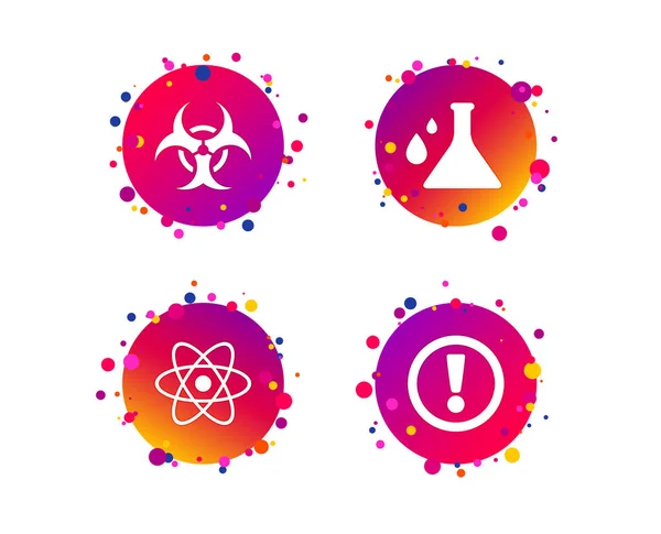 Aufmerksamkeit Und Biohazard Symbole Chemiekolben Zeichen Atomsymbol Gradienten Kreis Tasten — Stockvektor