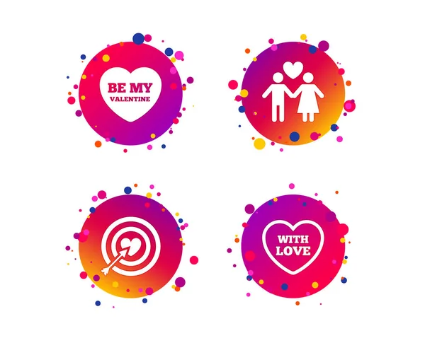 Valentine Day Love Icons Target Aim Heart Arrow Symbol Couple — Stock Vector