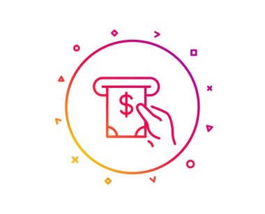Nakit para satırı simgesi. Para birimi işareti bankacılık. Dolar veya Usd sembolü. ATM hizmet. Degrade desen çizgi düğmesini. ATM hizmet simgesi tasarım. Geometrik şekiller. Vektör