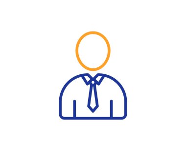 Kullanıcı satırı simgesi. Avatar işareti profil. İşadamı kişi siluet simge. Renkli anahat kavramı. Mavi ve turuncu ince çizgi renk simgesi. İnsan vektör