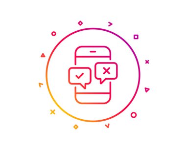 Telefon anket satırı simgesi. Yanıt işaretini seçin. İş görüşme simgesi. Degrade desen çizgi düğmesini. Telefon anket simgesi tasarım. Geometrik şekiller. Vektör