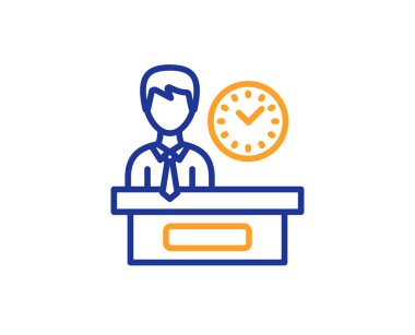 Sunum zaman satırı simgesi. İşareti dikkat et. Renkli anahat kavramı. Mavi ve turuncu ince çizgi renk simgesi. Sunu zamanını vektör