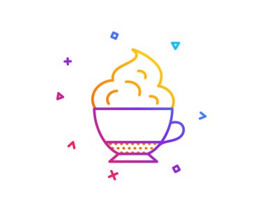 Kapuçino krem şantiyle simgesi ile kahve. Sıcak bir içecek işareti. İçecek sembolü. Degrade çizgi düğmesini. Kapuçino krem simgesi tasarım. Renkli geometrik şekiller. Vektör