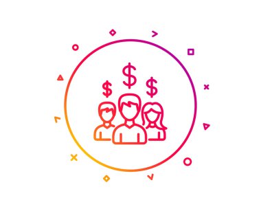 İş ağ satırı simgesi. Bir grup insan dolar işareti ile. Degrade desen çizgi düğmesini. Maaş çalışanlar simgesi tasarım. Geometrik şekiller. Vektör