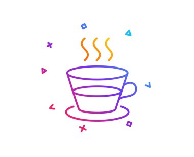 Kahve ve çay satırı simgesi. Sıcak bir içecek işareti. Taze içecek sembolü. Degrade çizgi düğmesini. Kahve fincanı simge tasarım. Renkli geometrik şekiller. Vektör