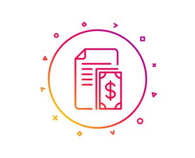Ödeme satırı simgesi. Nakit para sembol ile belge. Dolar para birimi simgesi. Degrade desen çizgi düğmesini. Ödeme simgesi tasarım. Geometrik şekiller. Vektör