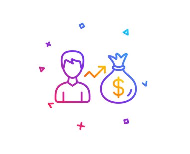 İşadamı kazanç satırı simgesi. Dolar para çantası işareti. Degrade çizgi düğmesini. Sallary simgesi tasarım. Renkli geometrik şekiller. Vektör