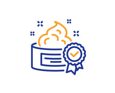 Krem satırı simgesi. Sertifikalı cilt veya yüz bakımı işareti. Jel veya losyon sembolü. Renkli anahat kavramı. Mavi ve turuncu ince çizgi renk simgesi. Krem vektör