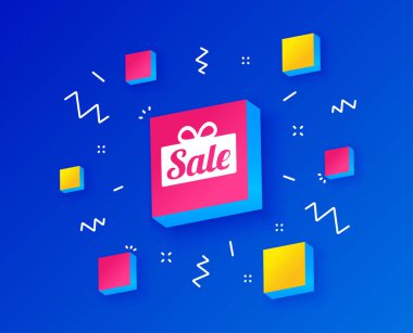 Satılık hediye kutusu işareti simgesi. Özel Fırsat sembolü. İzometrik küpleri ile geometrik şekiller. Yaratıcı Alışveriş Satış afiş. Tasarım şablonu. Vektör