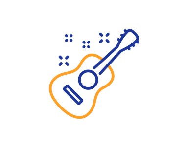 Akustik gitar satırı simgesi. Müzik işareti. Müzik aleti sembolü. Renkli anahat kavramı. Mavi ve turuncu ince çizgi renk simgesi. Gitar vektör