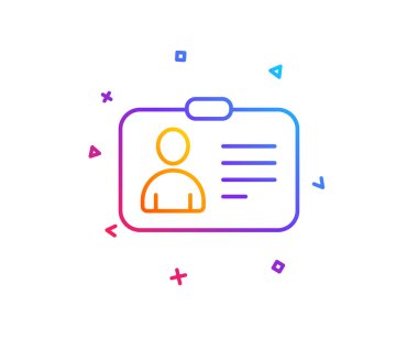 Kimlik kartı satırı simgesi. Kullanıcı profili işareti. Kişi siluet simge. Kimlik plastik kart. Degrade çizgi düğmesini. Kimlik kartı simgesi tasarım. Renkli geometrik şekiller. Vektör