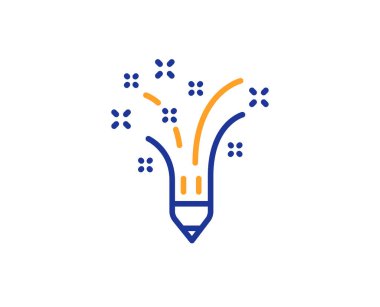 İlham satırı simgesi. Yaratıcılık kalem işareti. Grafik sanatı sembol. Renkli anahat kavramı. Mavi ve turuncu ince çizgi renk simgesi. İlham vektör