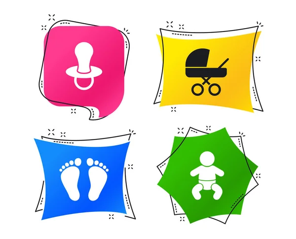 Iconos Bebés Niño Pequeño Con Símbolo Pañales Buggy Señas Falsas — Vector de stock