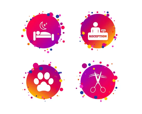 Hotel Services Icons Pets Allowed Room Signs Hairdresser Barbershop Symbol — Stock Vector