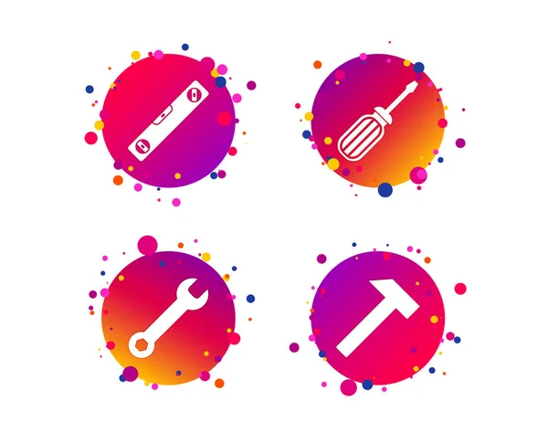 Screwdriver Wrench Key Tool Icons Bubble Level Hammer Sign Symbols — Stock Vector