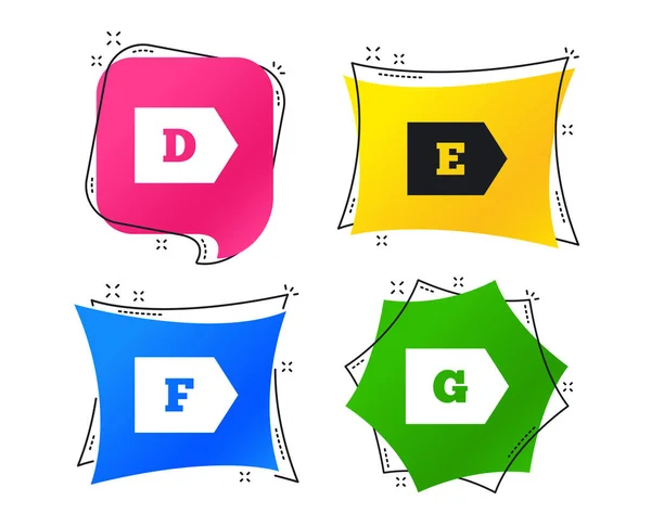 Icônes Classe Efficacité Énergétique Symboles Consommation Énergie Étiquettes Colorées Géométriques — Image vectorielle