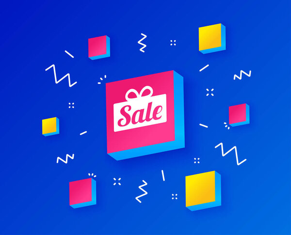 Продажа значок коробки подарка знак. Символ специального предложения. Изометрические кубы с геометрическими формами. Творческая распродажа баннеров. Шаблон для дизайна. Вектор
