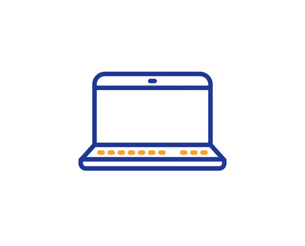 ラップトップ コンピューターのアイコン ノートブックの標識です ノート型パーソナルコンピューターのシンボル カラフルな概要の概念 青とオレンジ色の細い線の色アイコン ノート ベクトル — ストックベクタ